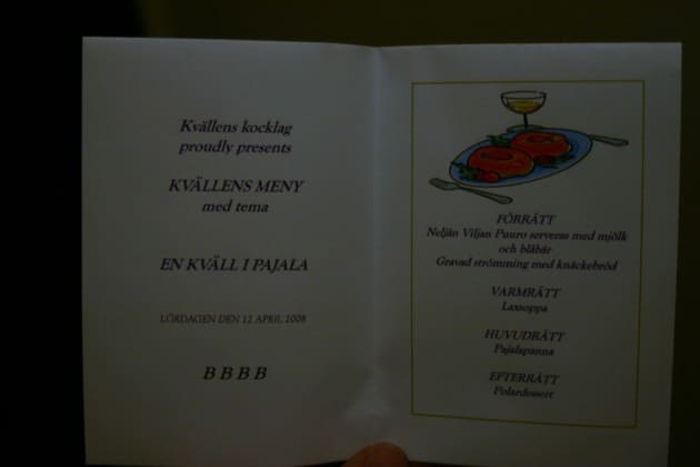En afton i Pajala - menyn.