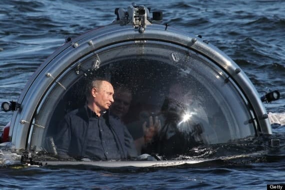 BALTIC SEA - JULY 15: Russian President Vladimir Putin rides in a submersible July 15, 2013 in the Baltic Sea near Gotland Island, Russia. The vessel dove to the sea floor to explore a sunken ship in the Gulf of Finland. (Photo by Sasha Mordovets/Getty Images)